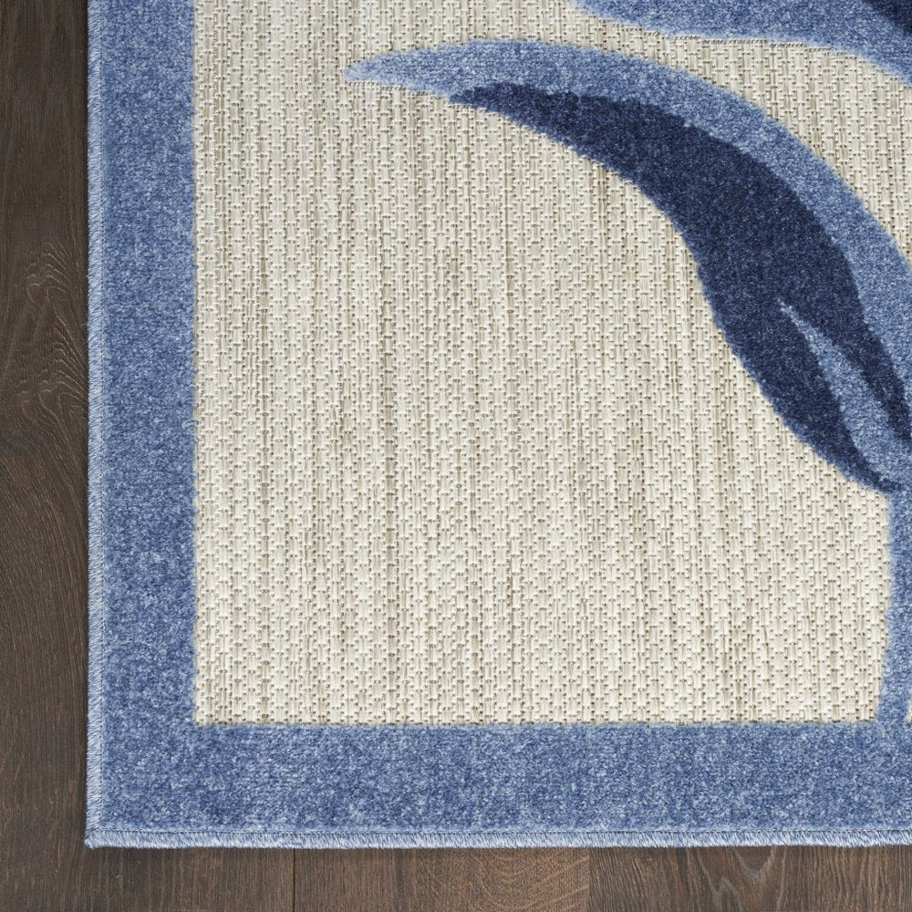 9' X 12' Blue and Gray Floral Non Skid Indoor Outdoor Area Rug