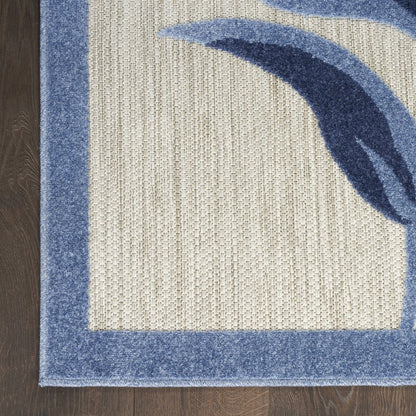 9' X 12' Blue and Gray Floral Non Skid Indoor Outdoor Area Rug