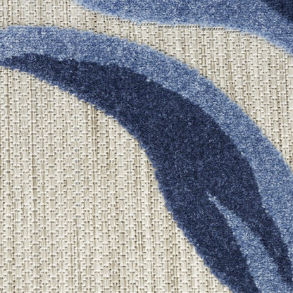 9' X 12' Blue and Gray Floral Non Skid Indoor Outdoor Area Rug
