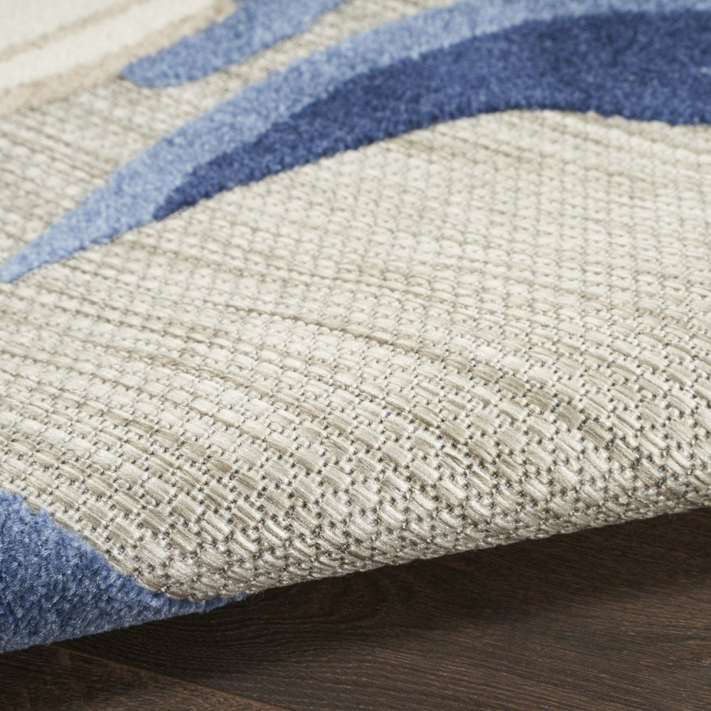 9' X 12' Blue and Gray Floral Non Skid Indoor Outdoor Area Rug