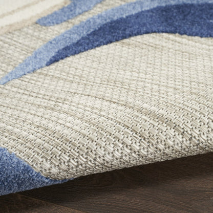 9' X 12' Blue and Gray Floral Non Skid Indoor Outdoor Area Rug