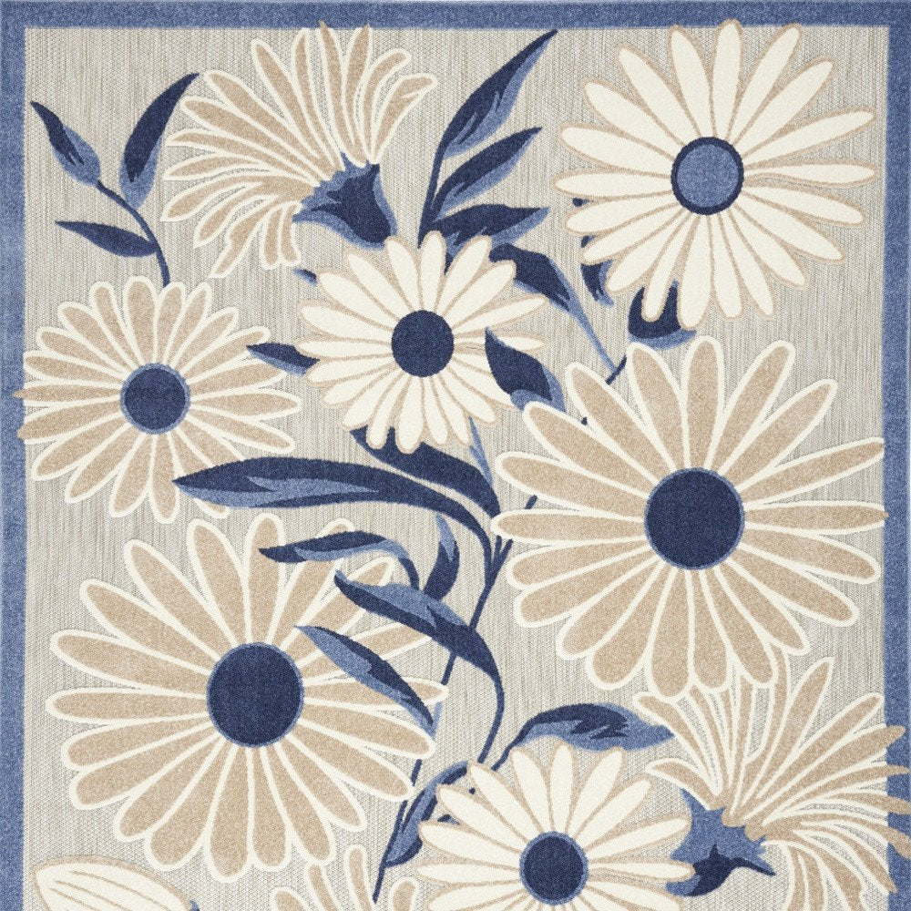 9' X 12' Blue and Gray Floral Non Skid Indoor Outdoor Area Rug