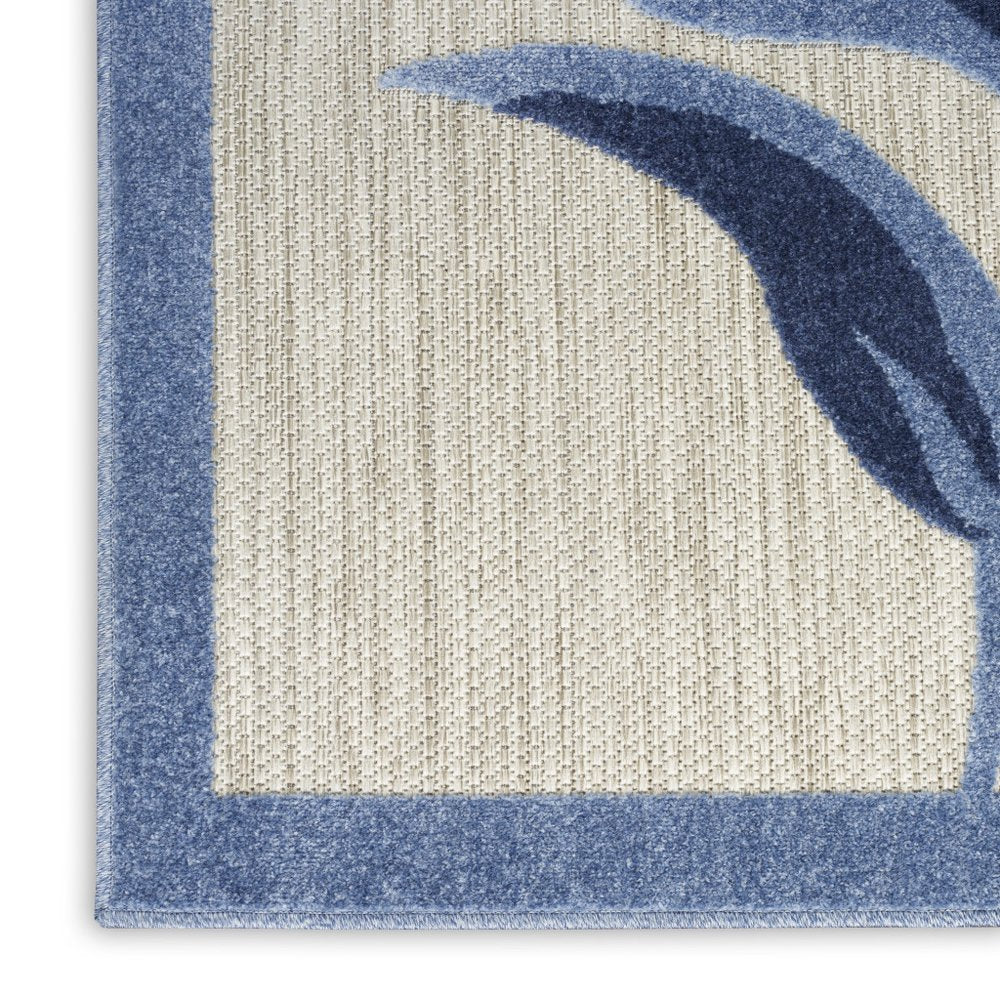 9' X 12' Blue and Gray Floral Non Skid Indoor Outdoor Area Rug