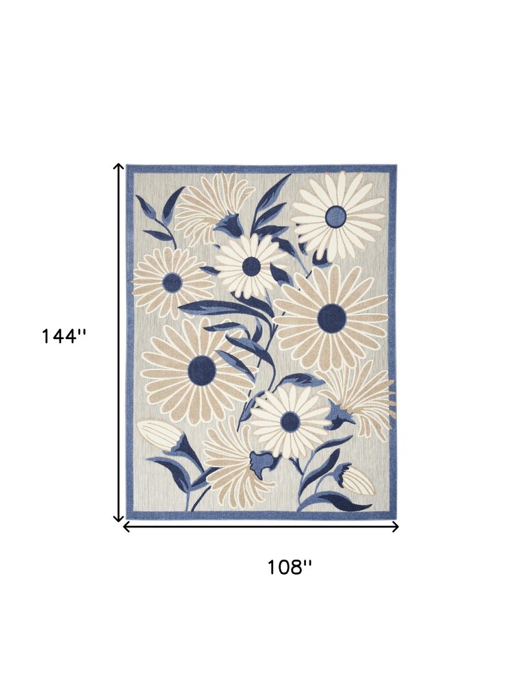 9' X 12' Blue and Gray Floral Non Skid Indoor Outdoor Area Rug