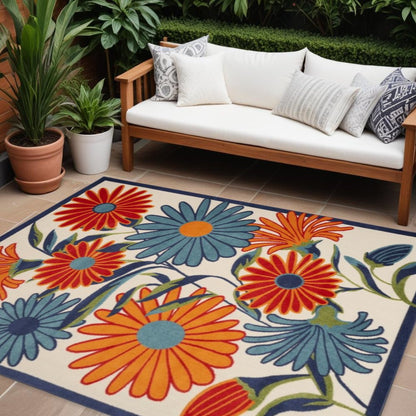 9' X 12' Multicolor Floral Stain Resistant Non Skid Area Rug
