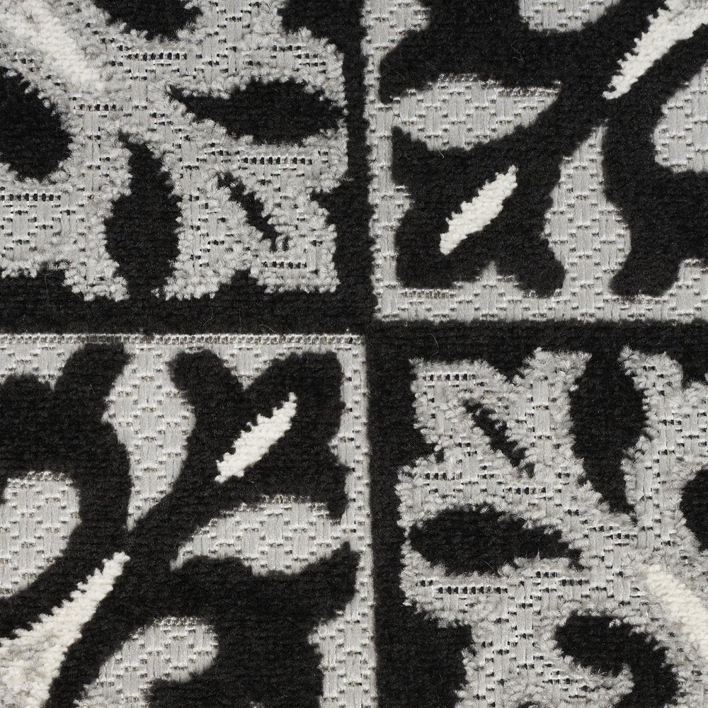 9' X 12' Black And White Fleur De Lis Stain Resistant Non Skid Area Rug