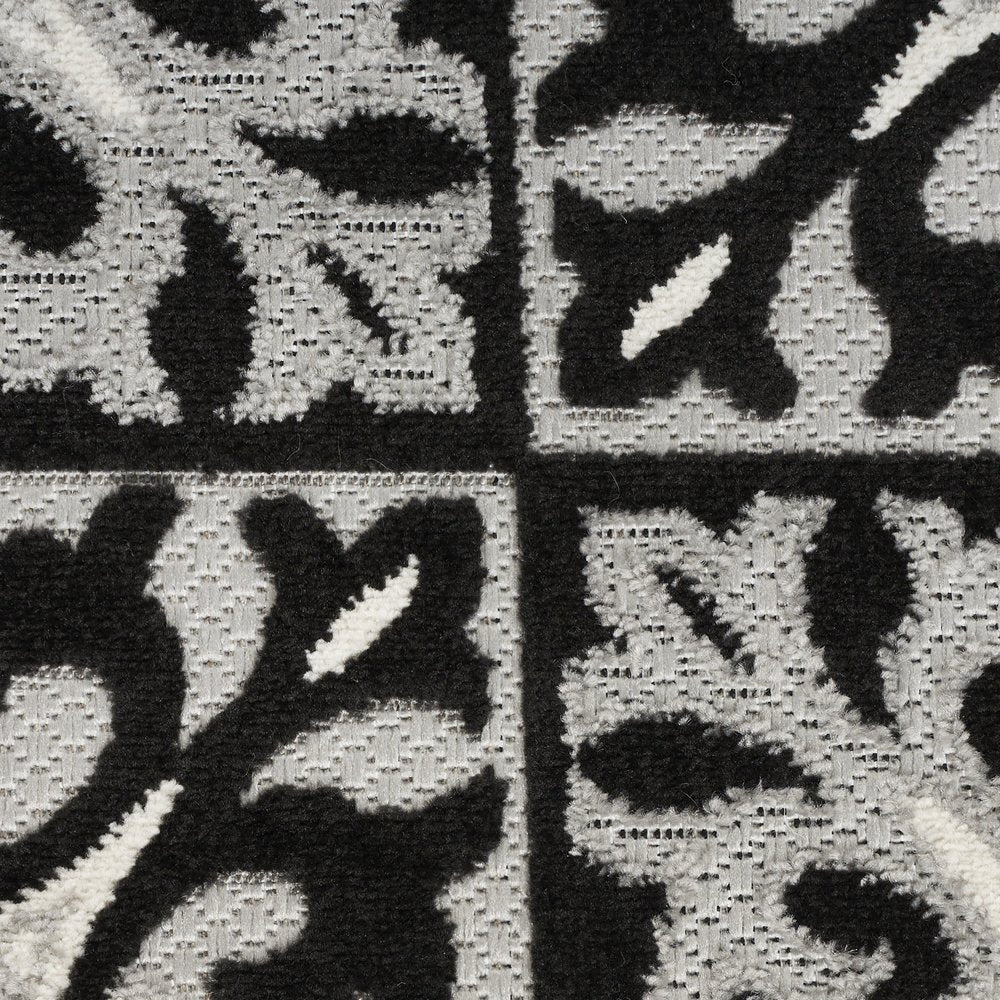 9' X 12' Black And White Fleur De Lis Stain Resistant Non Skid Area Rug