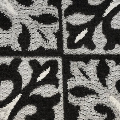 9' X 12' Black And White Fleur De Lis Stain Resistant Non Skid Area Rug