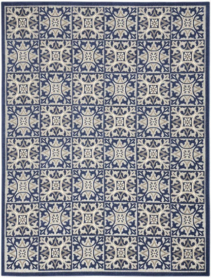 9' X 12' Blue Fleur De Lis Stain Resistant Non Skid Area Rug