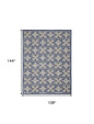 9' X 12' Blue Fleur De Lis Stain Resistant Non Skid Area Rug