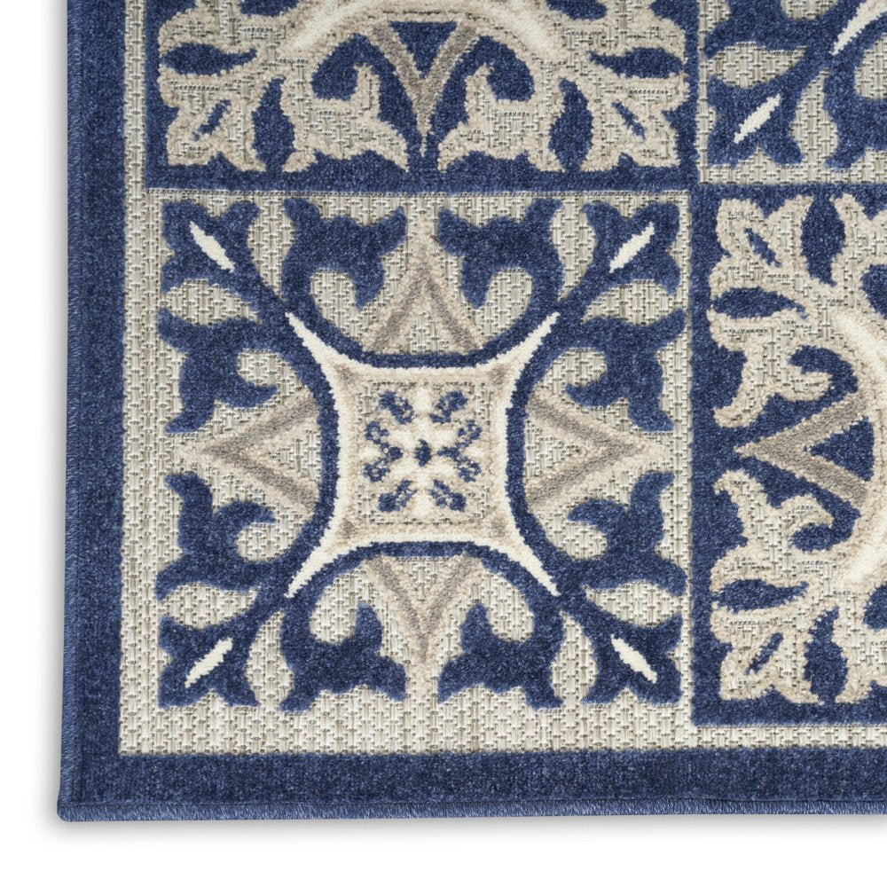 9' X 12' Blue Fleur De Lis Stain Resistant Non Skid Area Rug