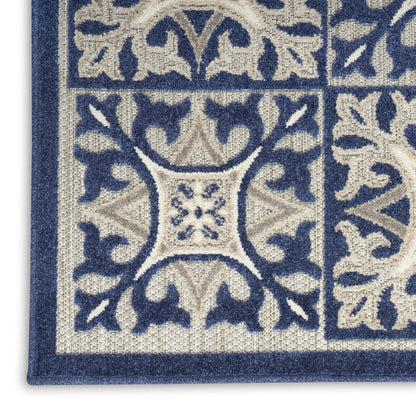 9' X 12' Blue Fleur De Lis Stain Resistant Non Skid Area Rug