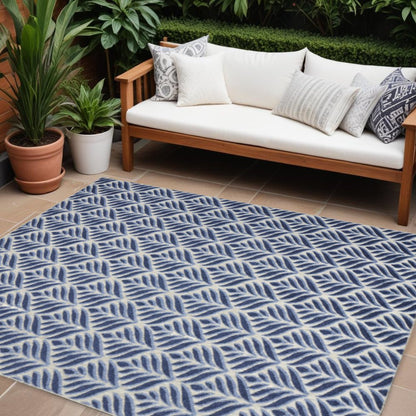 9' X 12' Blue Floral Stain Resistant Non Skid Area Rug