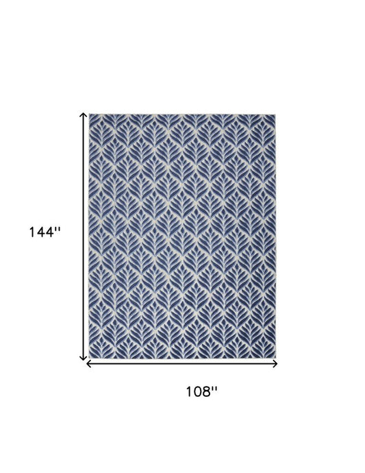 9' X 12' Blue Floral Stain Resistant Non Skid Area Rug