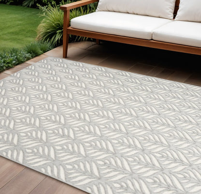 9' X 12' Grey Floral Stain Resistant Non Skid Area Rug