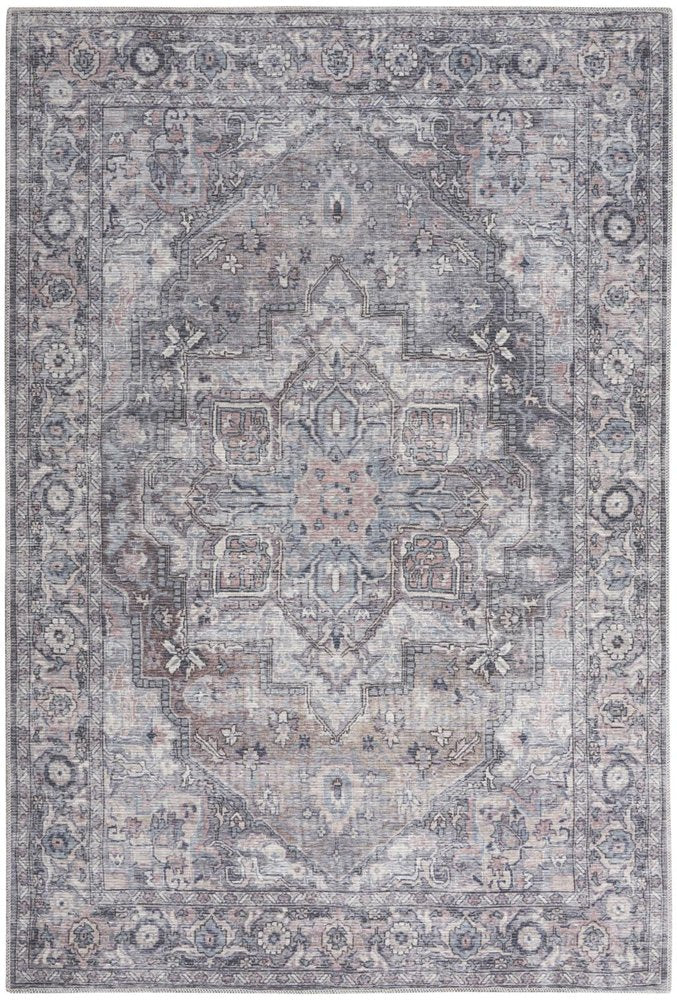 6' X 9' Grey Medallion Distressed Washable Area Rug