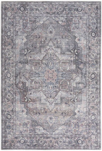 6' X 9' Grey Medallion Distressed Washable Area Rug