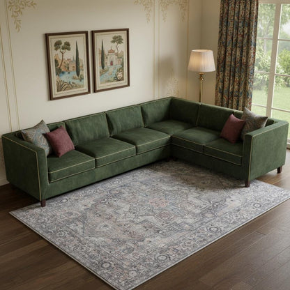 6' X 9' Grey Medallion Distressed Washable Area Rug