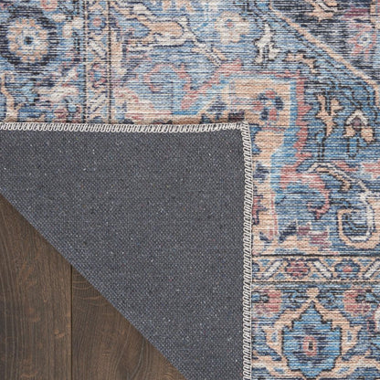 6' X 9' Light Blue And Orange Medallion Distressed Washable Area Rug