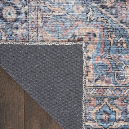 6' X 9' Light Blue And Orange Medallion Distressed Washable Area Rug