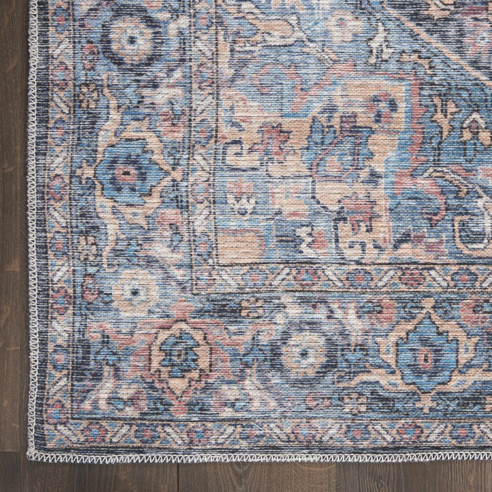 6' X 9' Light Blue And Orange Medallion Distressed Washable Area Rug