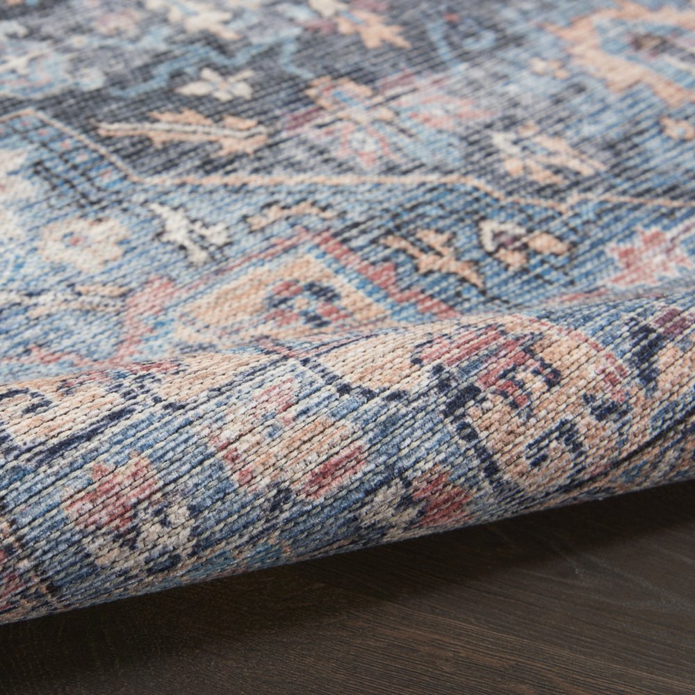 6' X 9' Light Blue And Orange Medallion Distressed Washable Area Rug
