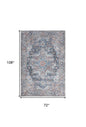 6' X 9' Light Blue And Orange Medallion Distressed Washable Area Rug