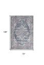 6' X 9' Light Blue And Orange Medallion Distressed Washable Area Rug