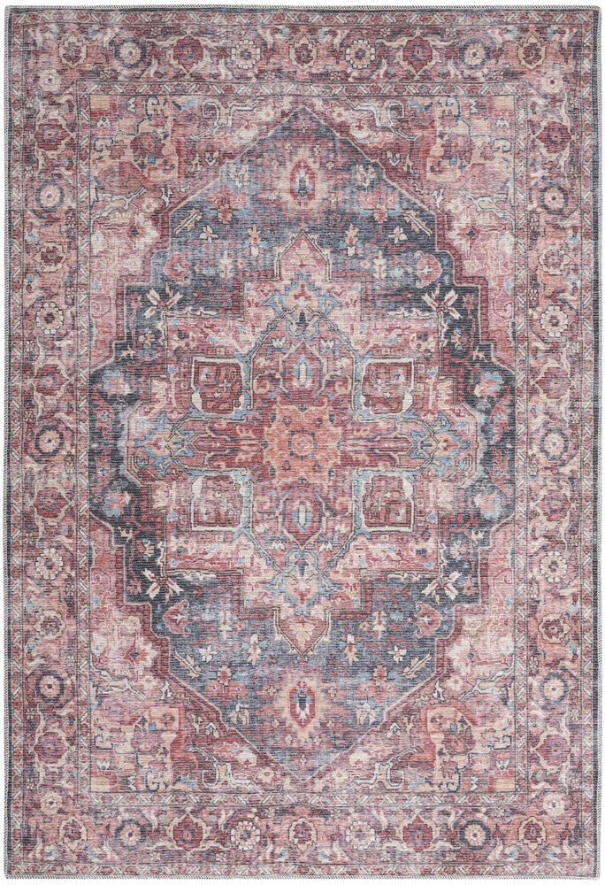 6' X 9' Blue And Pink Medallion Distressed Washable Area Rug