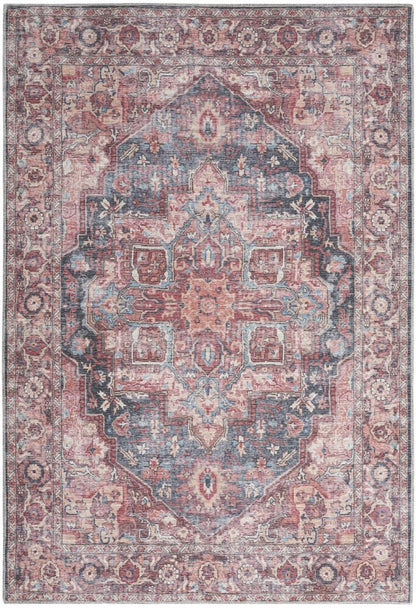6' X 9' Blue And Pink Medallion Distressed Washable Area Rug