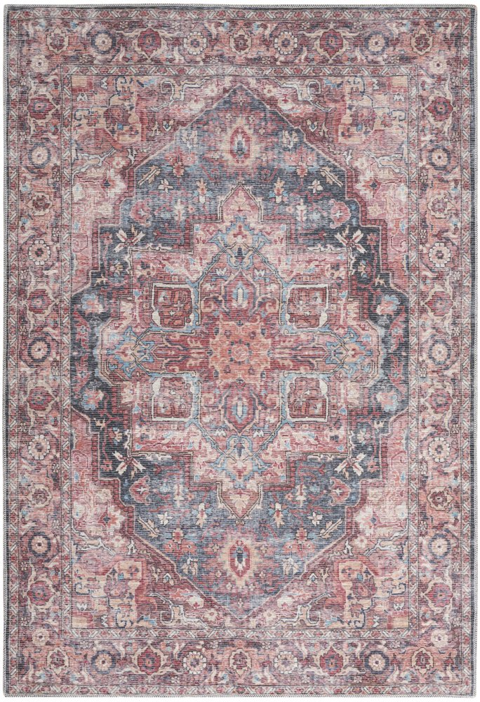 6' X 9' Blue And Pink Medallion Distressed Washable Area Rug