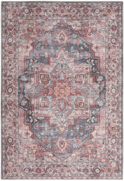 6' X 9' Blue And Pink Medallion Distressed Washable Area Rug