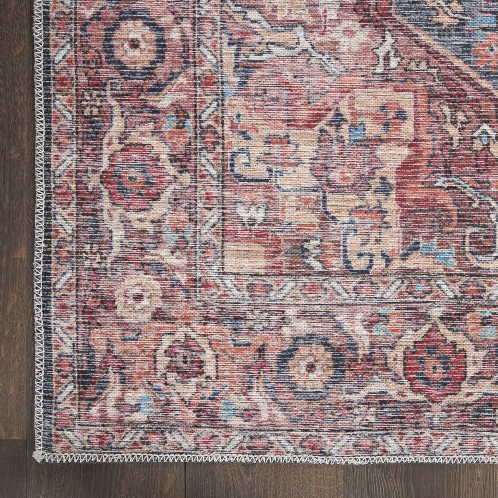 6' X 9' Blue And Pink Medallion Distressed Washable Area Rug