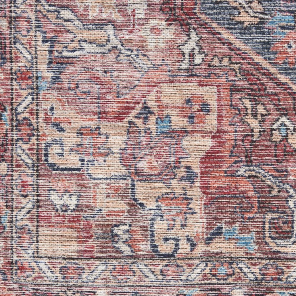 6' X 9' Blue And Pink Medallion Distressed Washable Area Rug