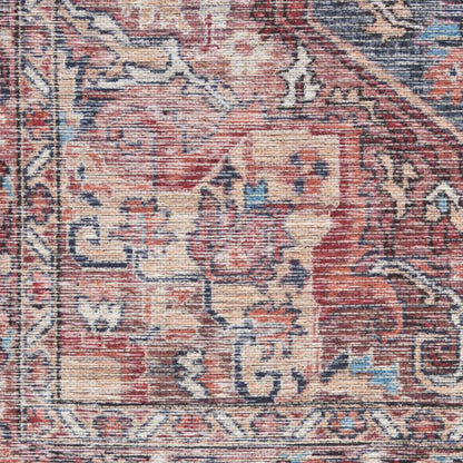 6' X 9' Blue And Pink Medallion Distressed Washable Area Rug
