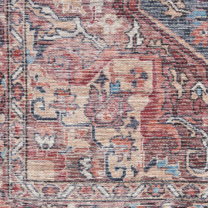 6' X 9' Blue And Pink Medallion Distressed Washable Area Rug