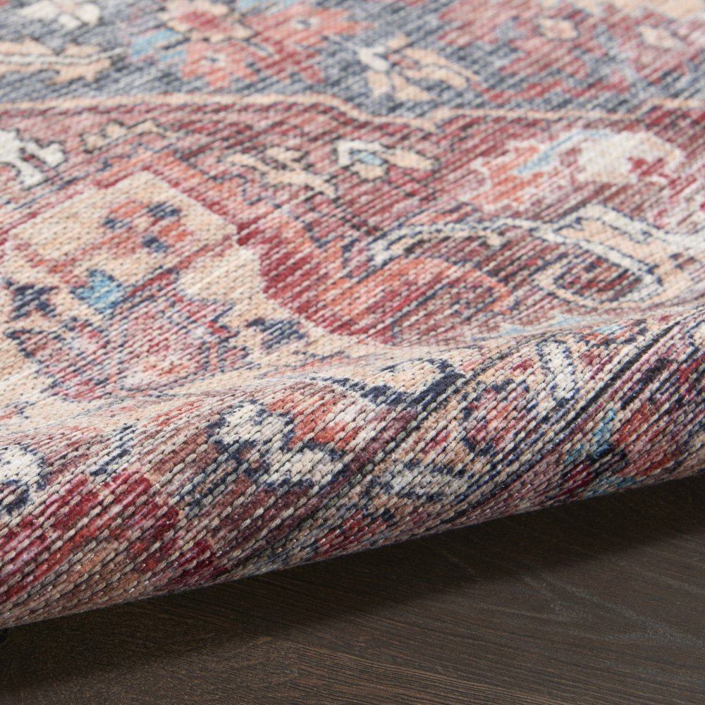 6' X 9' Blue And Pink Medallion Distressed Washable Area Rug