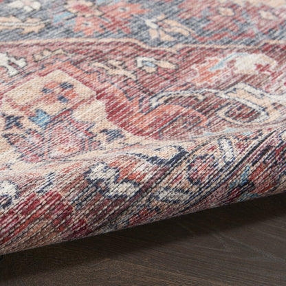 6' X 9' Blue And Pink Medallion Distressed Washable Area Rug