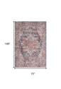 6' X 9' Blue And Pink Medallion Distressed Washable Area Rug