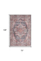 6' X 9' Blue And Pink Medallion Distressed Washable Area Rug