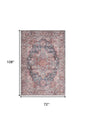 6' X 9' Blue And Pink Medallion Distressed Washable Area Rug