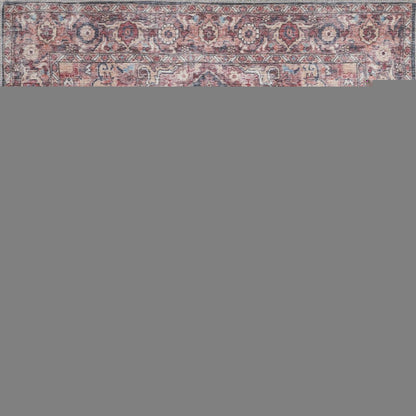 6' X 9' Blue And Pink Medallion Distressed Washable Area Rug