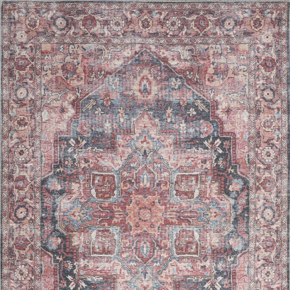 6' X 9' Blue And Pink Medallion Distressed Washable Area Rug