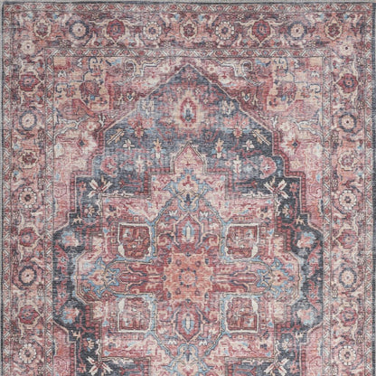 6' X 9' Blue And Pink Medallion Distressed Washable Area Rug