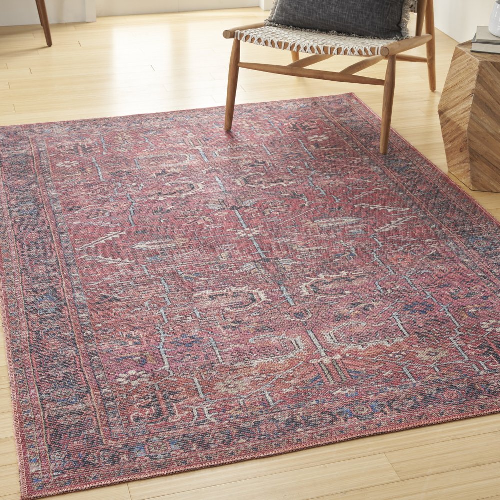 6' X 9' Brick Medallion Distressed Washable Area Rug