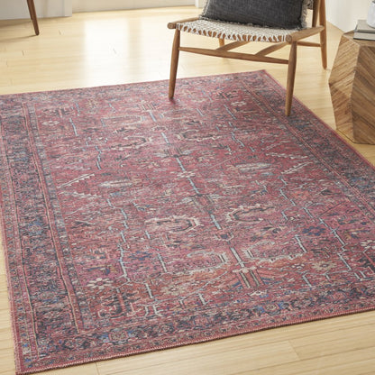 6' X 9' Brick Medallion Distressed Washable Area Rug