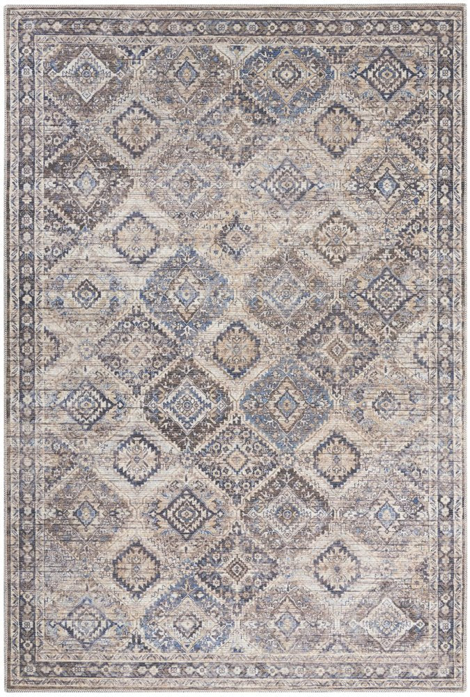 6' X 9' Ivory And Latte Medallion Distressed Washable Area Rug