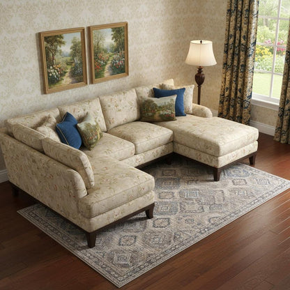 6' X 9' Ivory And Latte Medallion Distressed Washable Area Rug