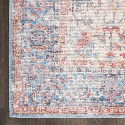 6' X 9' Blue And Orange Medallion Distressed Washable Area Rug