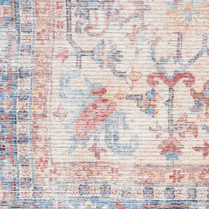 6' X 9' Blue And Orange Medallion Distressed Washable Area Rug